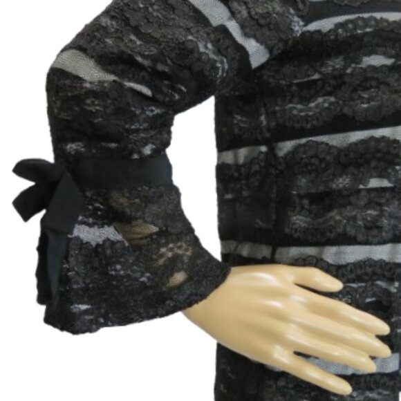 Karl Lagerfeld Black and White Lace Blouse with Bell Sleeves - Picture 2 of 7